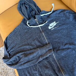 Nike Black and White Full Zip Lightweight Hooded Sweatshirt
